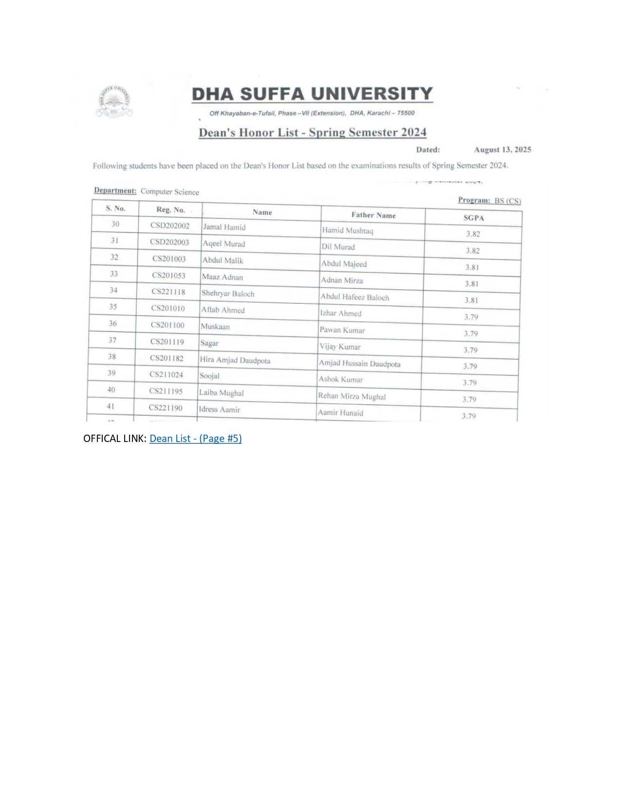 Dean's List